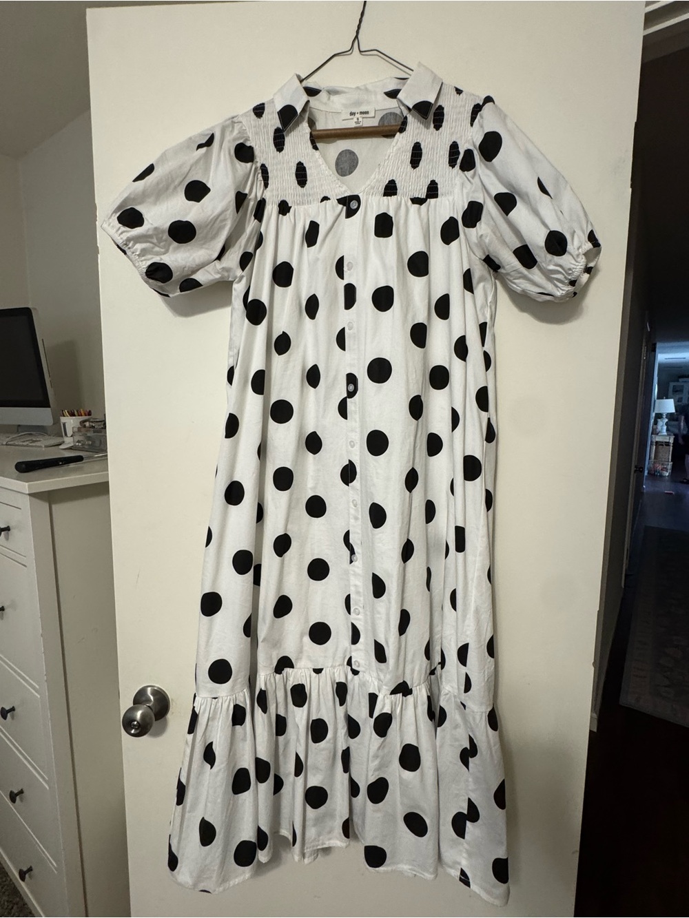 White Maxi Dress with Black Polka Dots - Picture 2 of 3